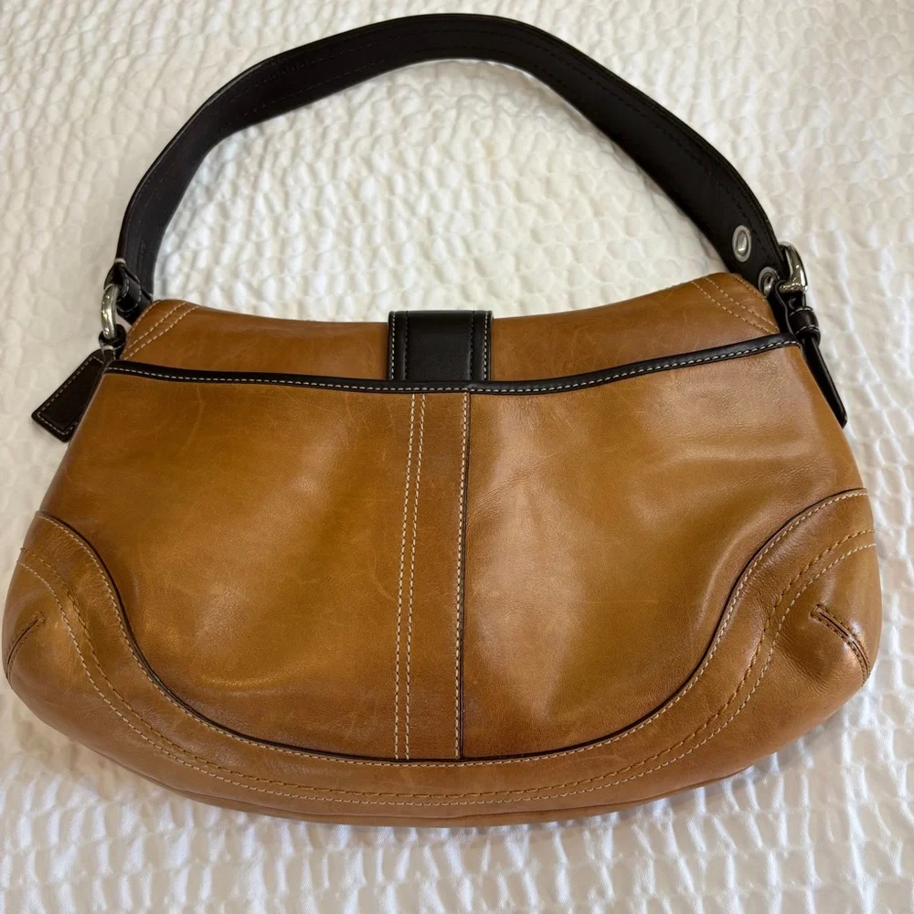 COACH SOHO Two Tone British Tan & Black Leather Shoulder Bag EUC Travel Ready 🖤👜